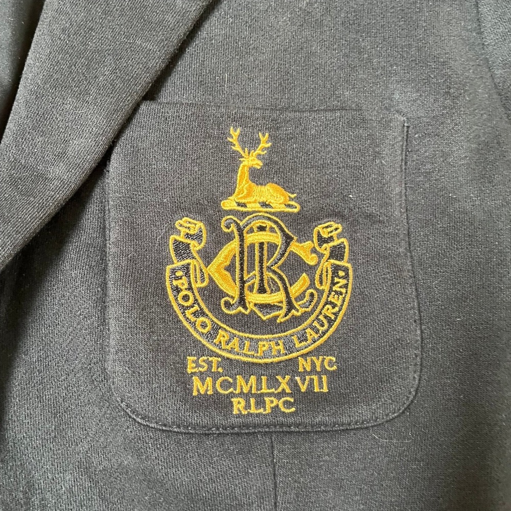 Polo Ralph Lauren Navy Blue Knit Crest Blazer Gold Bullion Embroidery Size 4 - Picture 9 of 12